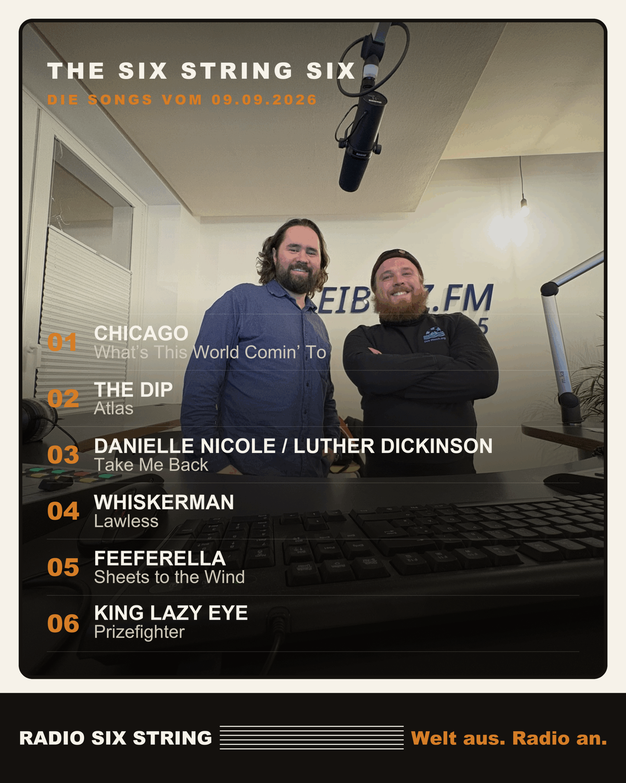 Das Archiv für die ersten sechs Songs von Radio Six String. Bild: Das sind die echs Songs von Radio Six String aus Stunde 1.